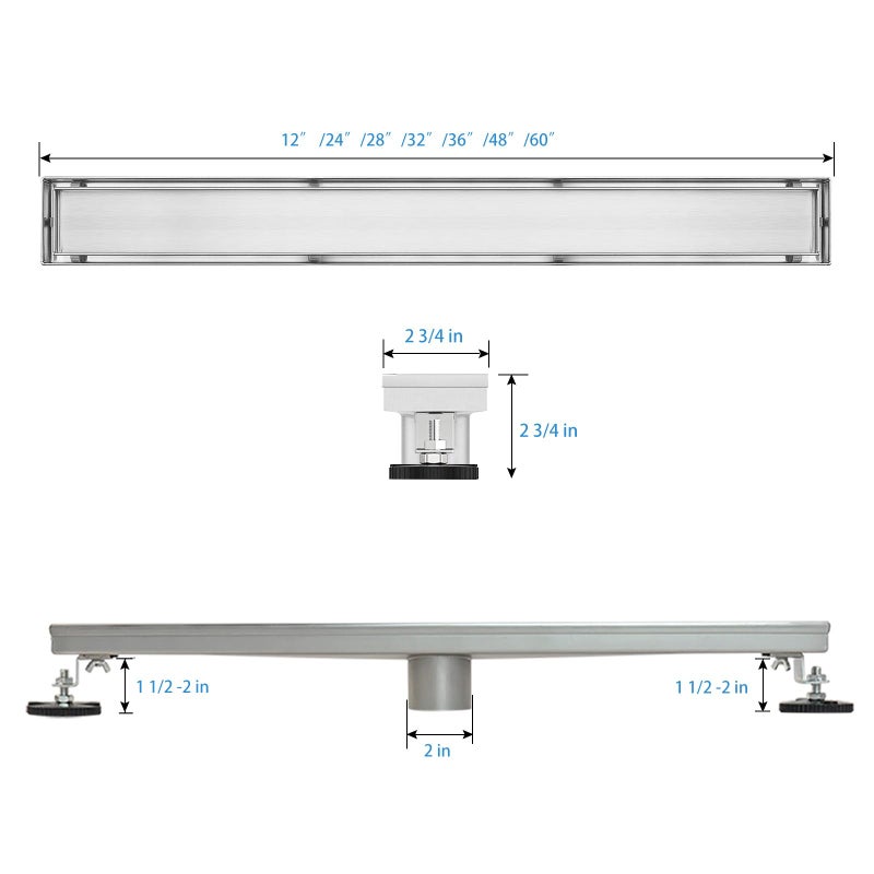 SaniteModar Linear Shower Drain, Linear Drain 28 inch with Tile Insert 2 in 1 Panels, Brushed 304 Stainless Steel Shower Floor Drain,Shower Drain Equipped Adjustable Feet and Hair Filters - Image 2